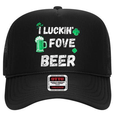 I Luckin Fove Beer St Patricks Day Likes To Drink High Crown Mesh Back Trucker Hat