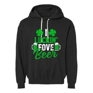 I Luckin Fove Beer St Patricks Day Likes To Drink Garment-Dyed Fleece Hoodie