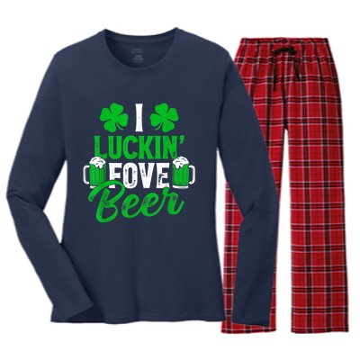 I Luckin Fove Beer St Patricks Day Likes To Drink Women's Long Sleeve Flannel Pajama Set 