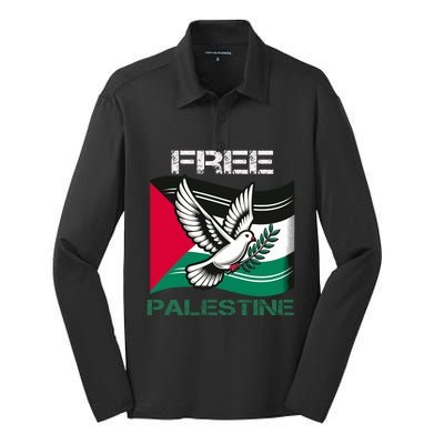 I Love Free Palestine Flag Save Gaza Strip Palestinian Silk Touch Performance Long Sleeve Polo