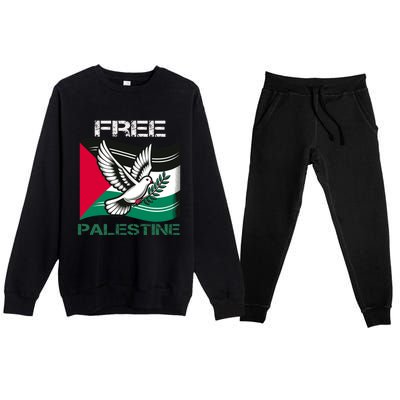 I Love Free Palestine Flag Save Gaza Strip Palestinian Premium Crewneck Sweatsuit Set