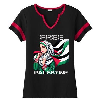 I Love Free Palestine Flag Save Gaza Strip Palestinian Ladies Halftime Notch Neck Tee