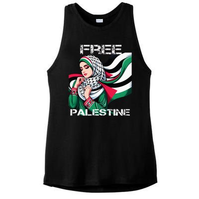 I Love Free Palestine Flag Save Gaza Strip Palestinian Ladies PosiCharge Tri-Blend Wicking Tank