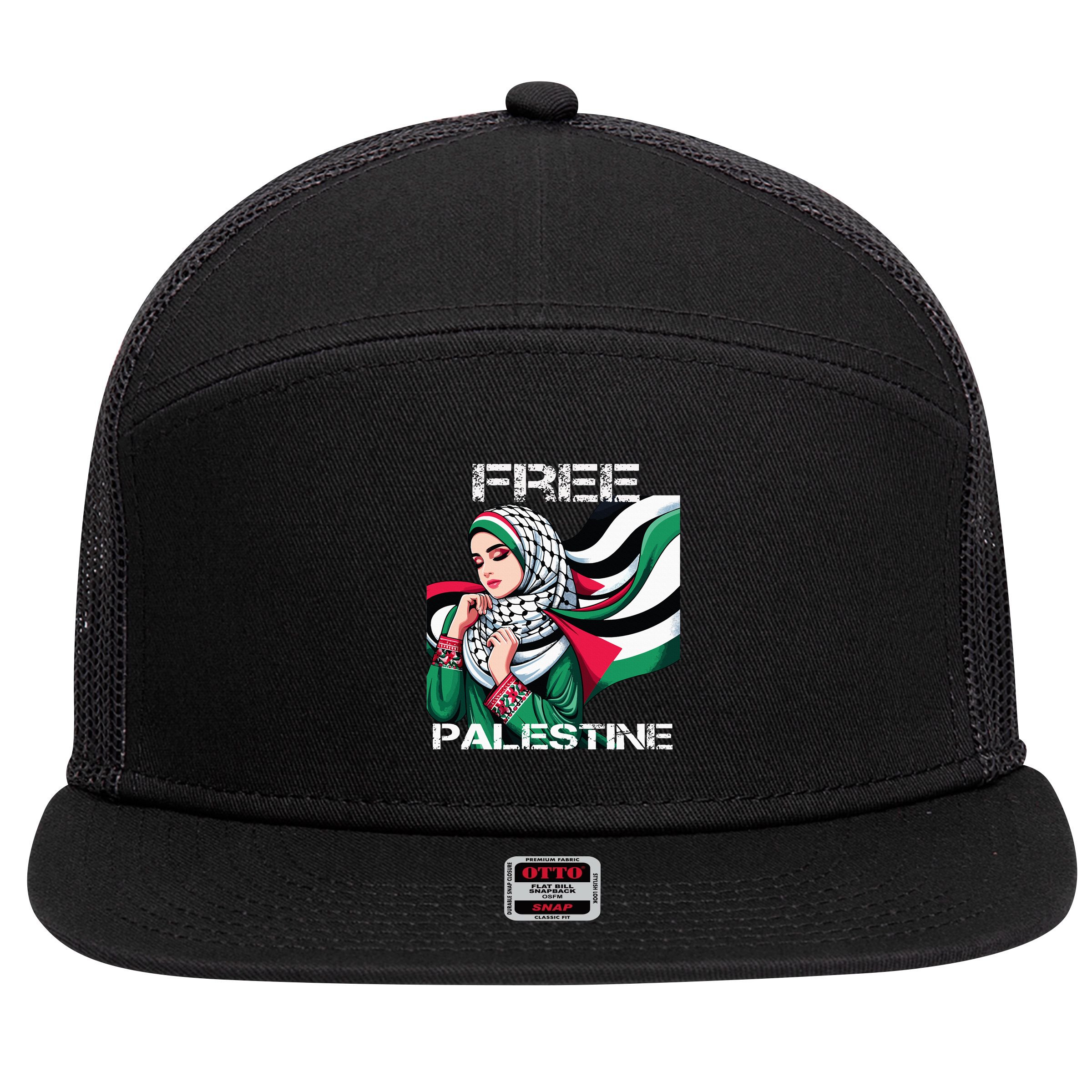 I Love Free Palestine Flag Save Gaza Strip Palestinian 7 Panel Mesh Trucker Snapback Hat