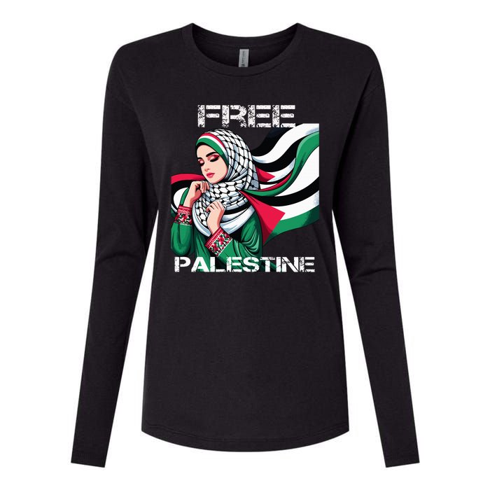 I Love Free Palestine Flag Save Gaza Strip Palestinian Womens Cotton Relaxed Long Sleeve T-Shirt