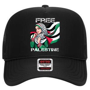 I Love Free Palestine Flag Save Gaza Strip Palestinian High Crown Mesh Back Trucker Hat