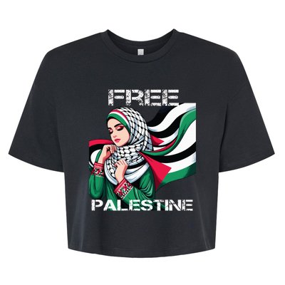 I Love Free Palestine Flag Save Gaza Strip Palestinian Bella+Canvas Jersey Crop Tee