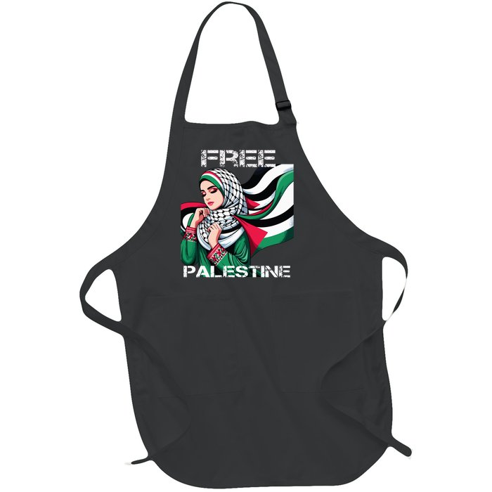 I Love Free Palestine Flag Save Gaza Strip Palestinian Full-Length Apron With Pockets