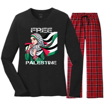 I Love Free Palestine Flag Save Gaza Strip Palestinian Women's Long Sleeve Flannel Pajama Set 