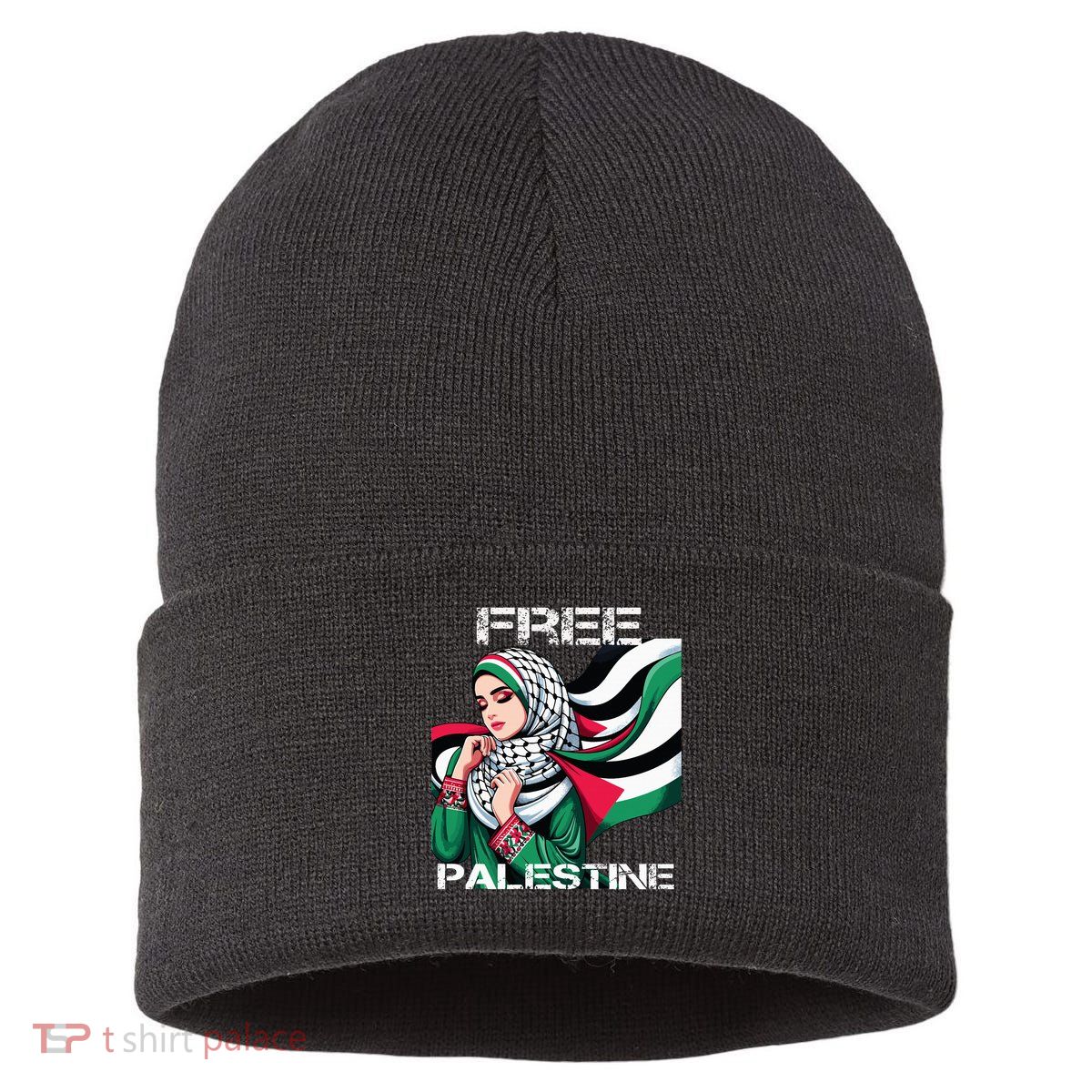 I Love Free Palestine Flag Save Gaza Strip Palestinian Sustainable Knit Beanie