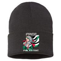 I Love Free Palestine Flag Save Gaza Strip Palestinian Sustainable Knit Beanie