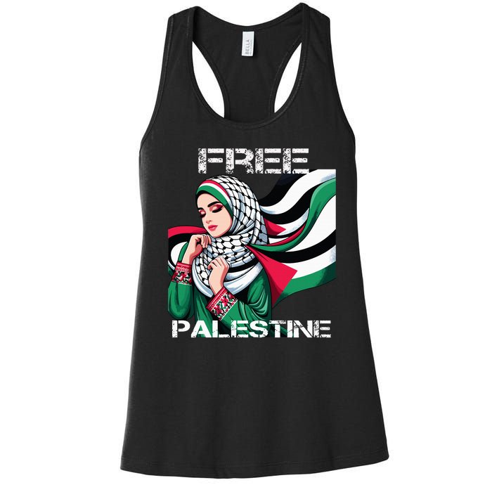 I Love Free Palestine Flag Save Gaza Strip Palestinian Women's Racerback Tank