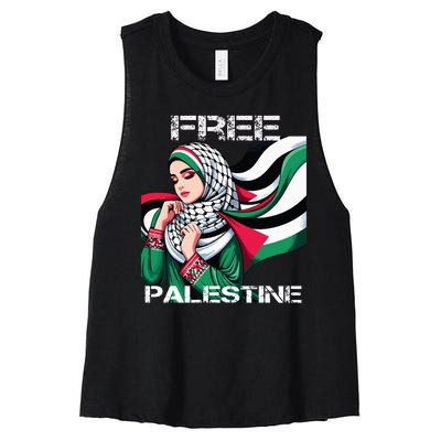 I Love Free Palestine Flag Save Gaza Strip Palestinian Women's Racerback Cropped Tank