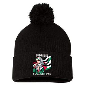 I Love Free Palestine Flag Save Gaza Strip Palestinian Pom Pom 12in Knit Beanie