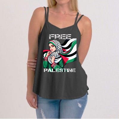 I Love Free Palestine Flag Save Gaza Strip Palestinian Women's Strappy Tank