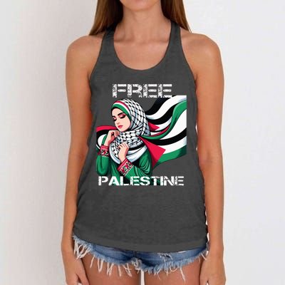 I Love Free Palestine Flag Save Gaza Strip Palestinian Women's Knotted Racerback Tank