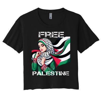 I Love Free Palestine Flag Save Gaza Strip Palestinian Women's Crop Top Tee