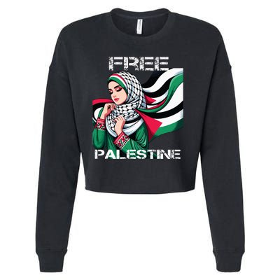 I Love Free Palestine Flag Save Gaza Strip Palestinian Cropped Pullover Crew