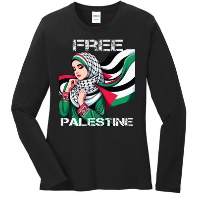 I Love Free Palestine Flag Save Gaza Strip Palestinian Ladies Long Sleeve Shirt