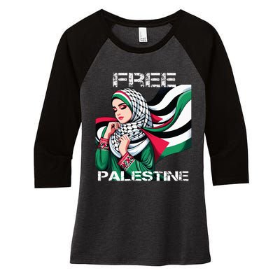 I Love Free Palestine Flag Save Gaza Strip Palestinian Women's Tri-Blend 3/4-Sleeve Raglan Shirt