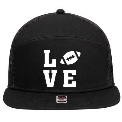 I Love Football Gift Football Lover Ball Silhouette Image Gift 7 Panel Mesh Trucker Snapback Hat