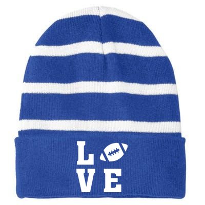 I Love Football Gift Football Lover Ball Silhouette Image Gift Striped Beanie with Solid Band