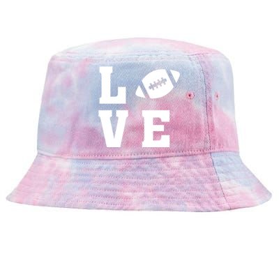 I Love Football Gift Football Lover Ball Silhouette Image Gift Tie-Dyed Bucket Hat