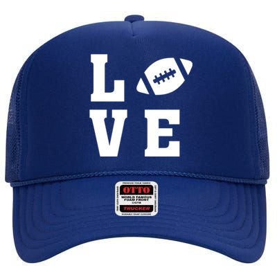 I Love Football Gift Football Lover Ball Silhouette Image Gift High Crown Mesh Back Trucker Hat