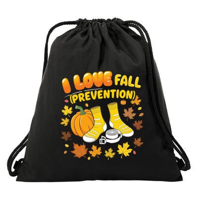 I Love Fall Prevention Funny Halloween Drawstring Bag