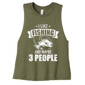 I like fishing and maybe three people Women's Racerback Cropped Tank