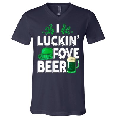 I Luckin Fove Beer St Patricks Day Likes To Drink V-Neck T-Shirt