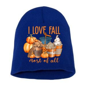 I Love Fall Most Pumpkin Spice Coffee Latte Ice Cream Autumn Gift Short Acrylic Beanie