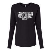 I’M Looking For The Correct Bathroom Where Do I Take A She/It? Funny Sarcastic Womens Cotton Relaxed Long Sleeve T-Shirt