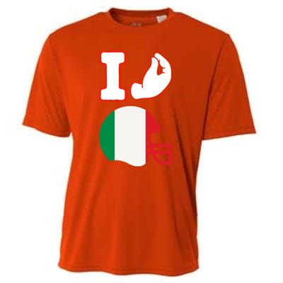 I Love Football Italians Hand Gestures Fan Quarterback Cooling Performance Crew T-Shirt