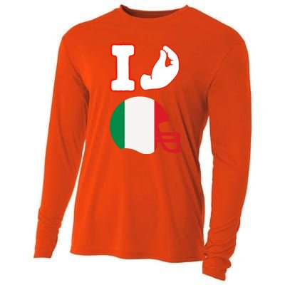 I Love Football Italians Hand Gestures Fan Quarterback Cooling Performance Long Sleeve Crew