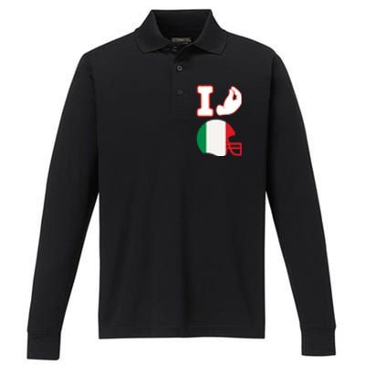 I Love Football Italians Hand Gestures Fan Quarterback Performance Long Sleeve Polo