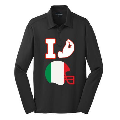 I Love Football Italians Hand Gestures Fan Quarterback Silk Touch Performance Long Sleeve Polo