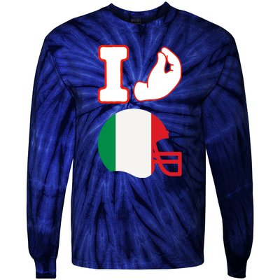 I Love Football Italians Hand Gestures Fan Quarterback Tie-Dye Long Sleeve Shirt