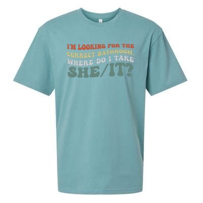 I’M Looking For The Correct Bathroom Where Do I Take A She/It? Funny Sarcastic Sueded Cloud Jersey T-Shirt