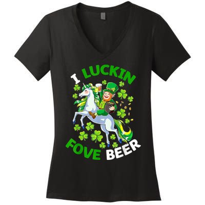 I Luckin Fove Beer St Patricks Day Likes To Drink Women's V-Neck T-Shirt