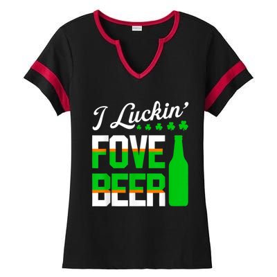 I Luckin Fove Beer St Patricks Day Likes To Drink Ladies Halftime Notch Neck Tee