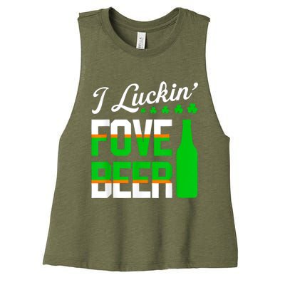 I Luckin Fove Beer St Patricks Day Likes To Drink Women's Racerback Cropped Tank