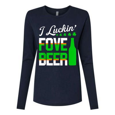 I Luckin Fove Beer St Patricks Day Likes To Drink Womens Cotton Relaxed Long Sleeve T-Shirt