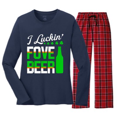 I Luckin Fove Beer St Patricks Day Likes To Drink Women's Long Sleeve Flannel Pajama Set 