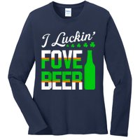 I Luckin Fove Beer St Patricks Day Likes To Drink Ladies Long Sleeve Shirt