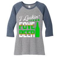 I Luckin Fove Beer St Patricks Day Likes To Drink Women's Tri-Blend 3/4-Sleeve Raglan Shirt