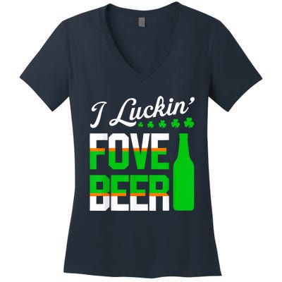 I Luckin Fove Beer St Patricks Day Likes To Drink Women's V-Neck T-Shirt