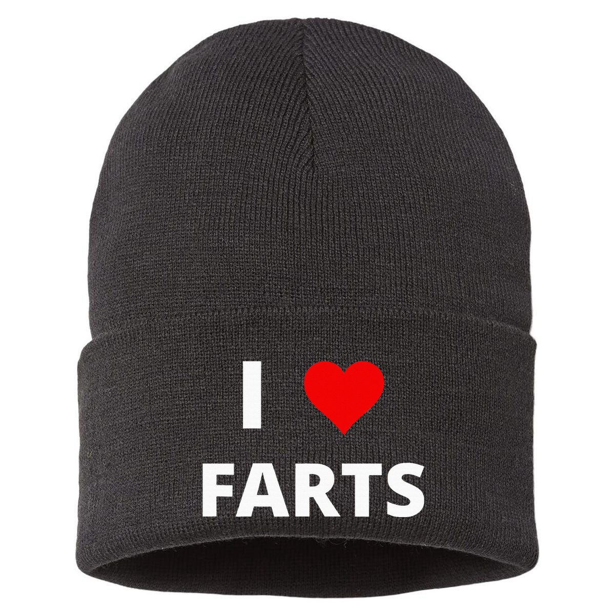 I Love Farts With A Red Heart Sustainable Knit Beanie