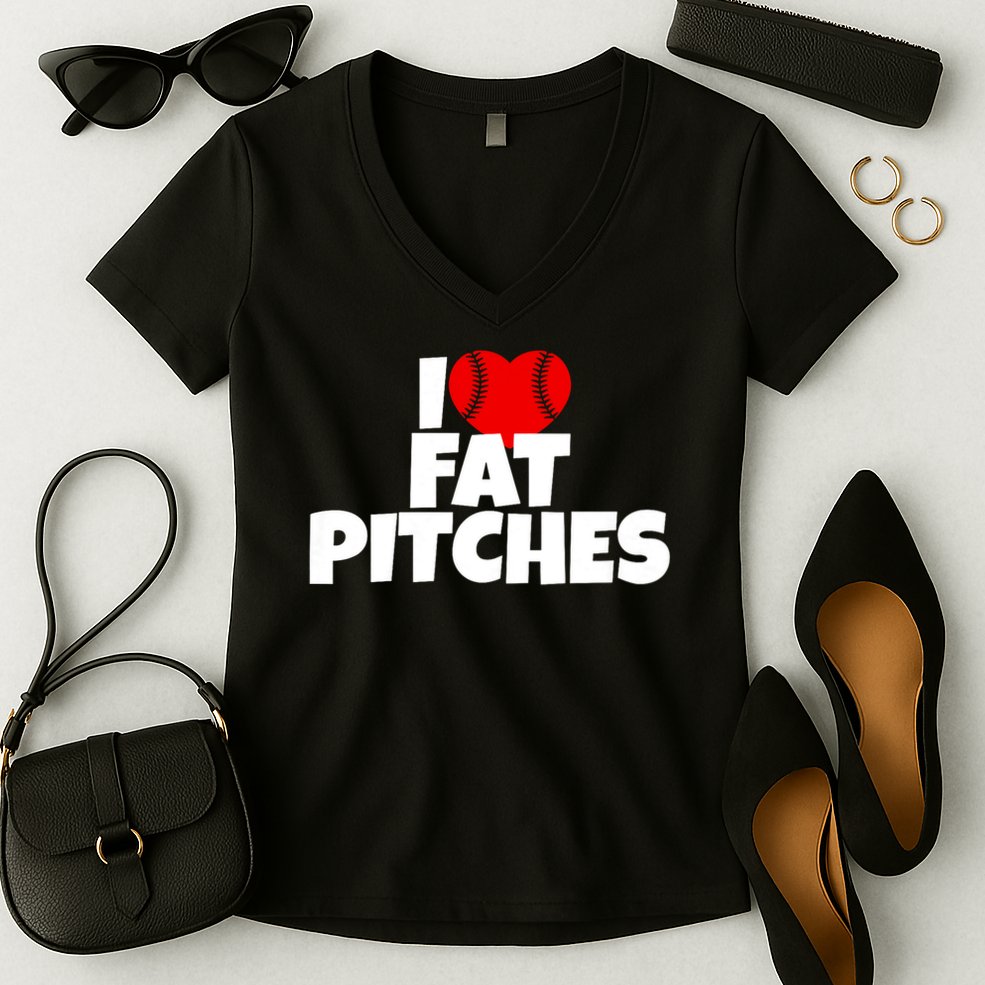 I Love Fat Pitches I Heart Fat Pitches Women's V-Neck T-Shirt