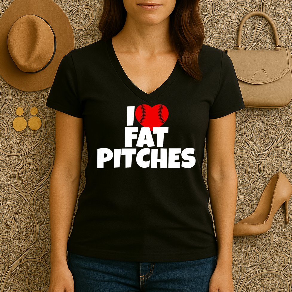 I Love Fat Pitches I Heart Fat Pitches Women's V-Neck T-Shirt